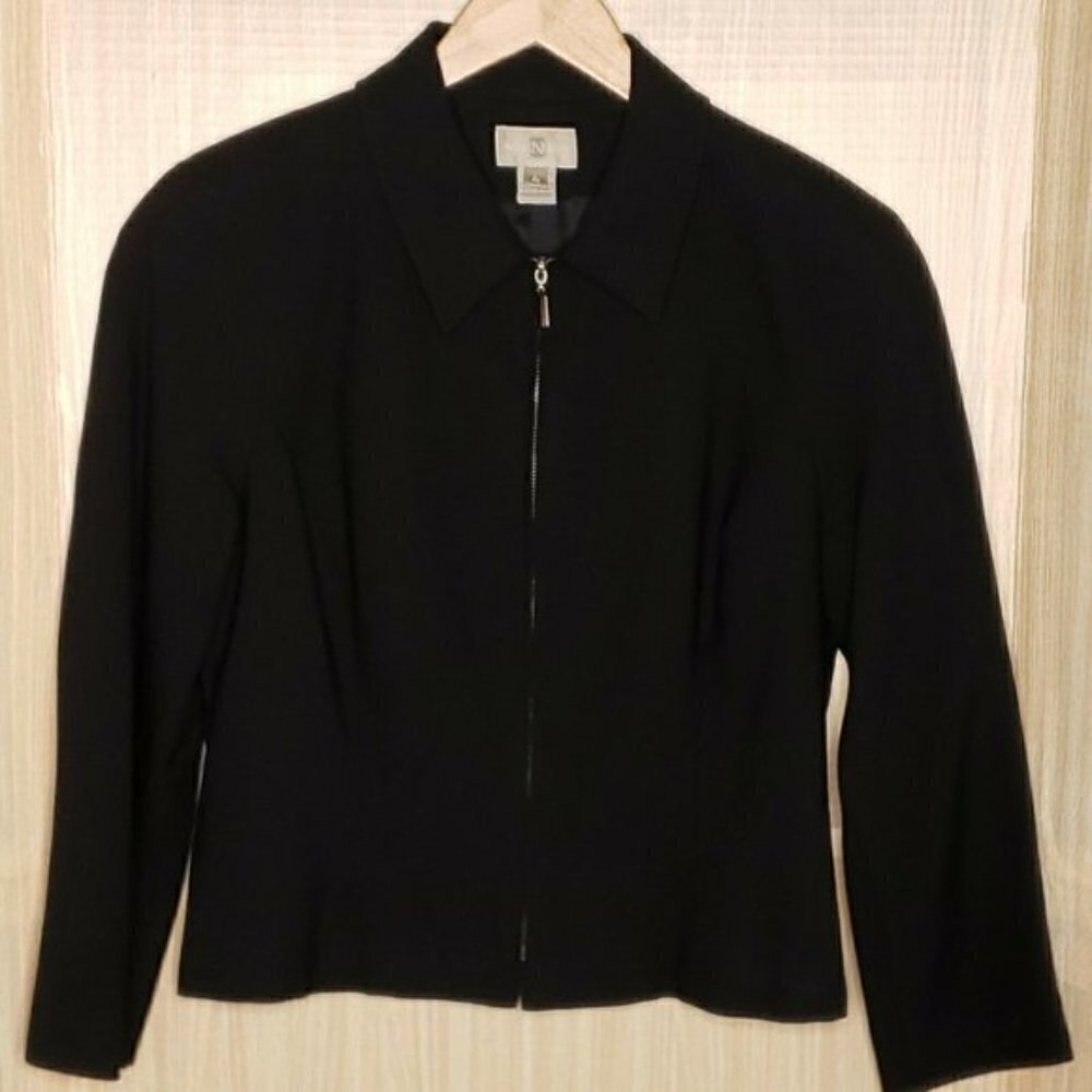 Nordstrom Zip Up Worsted Wool Black Blazer.